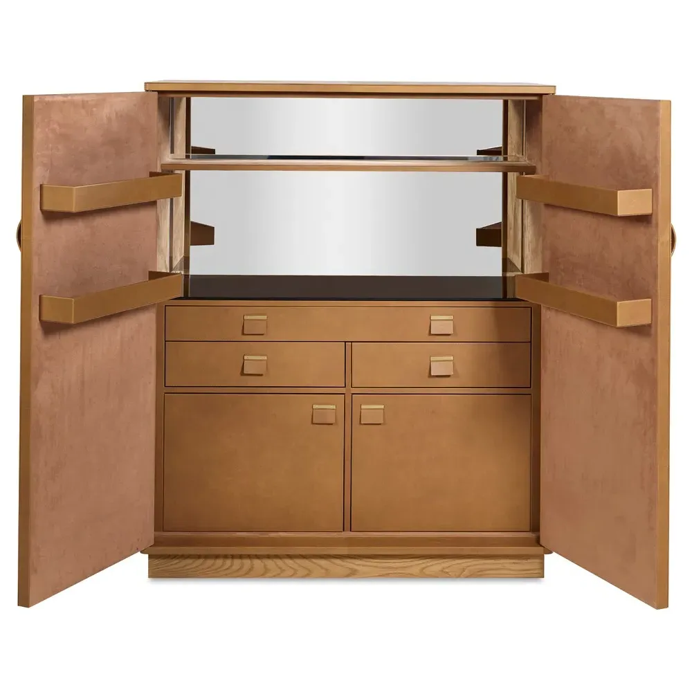 Nicolo Bar Cabinet - Brown, Leather