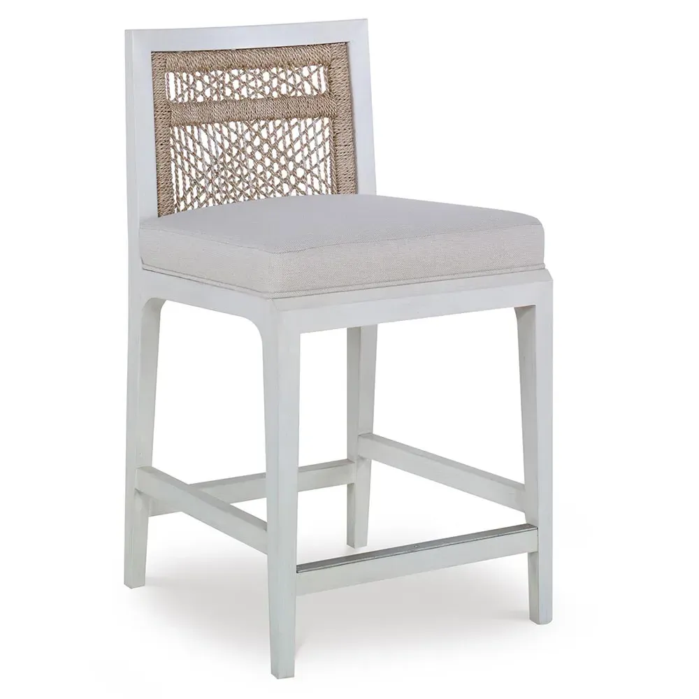 Pasadena Cream Flax Upholstered Counter Stool - White, Wood