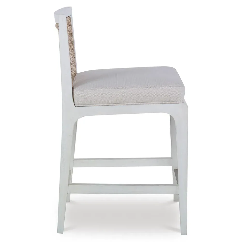 Pasadena Cream Flax Upholstered Counter Stool - White, Wood