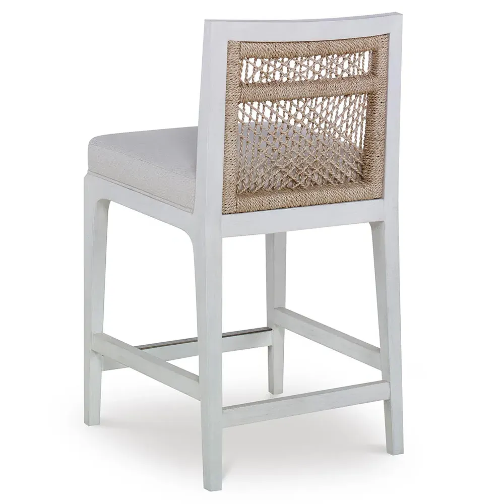 Pasadena Cream Flax Upholstered Counter Stool - White, Wood