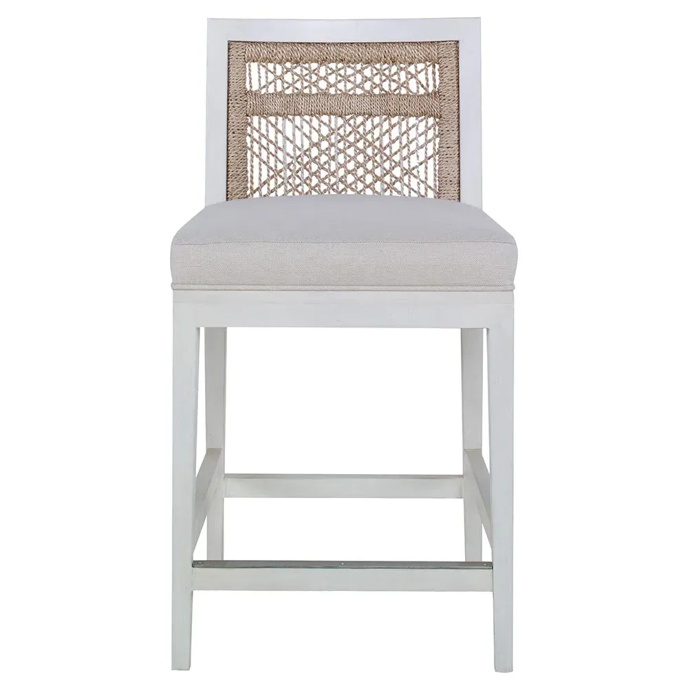 Pasadena Cream Flax Upholstered Counter Stool - White, Wood
