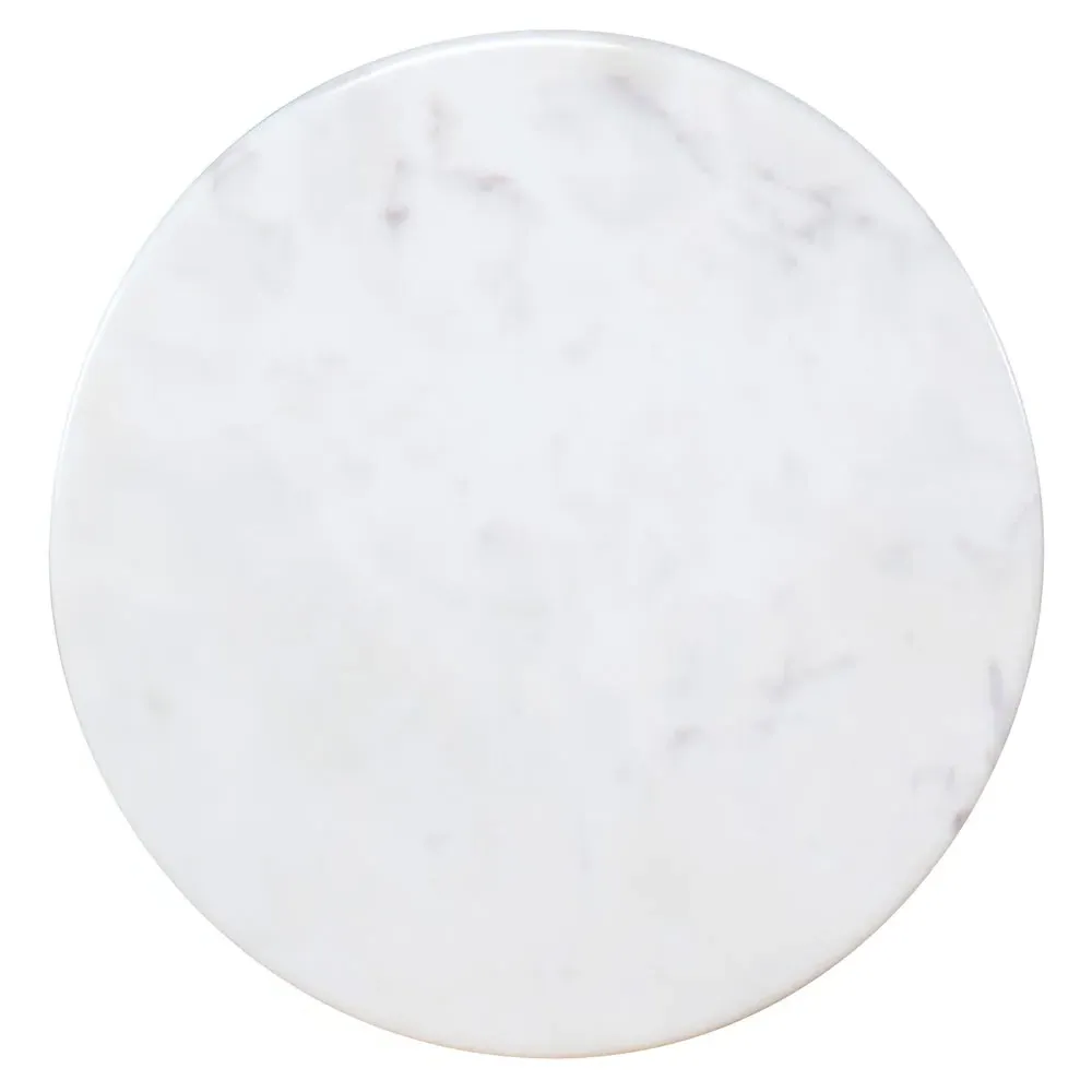 Rias Round Pedestal Side Table - White, Marble