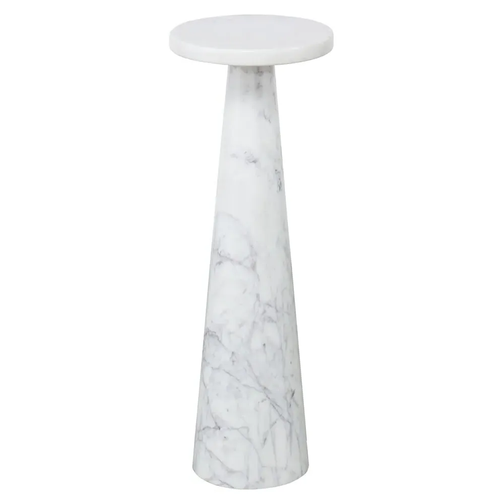 Rias Round Pedestal Side Table - White, Marble image
