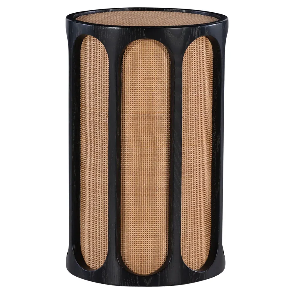 Rohan Round Drum Side Table - Black, Oak image