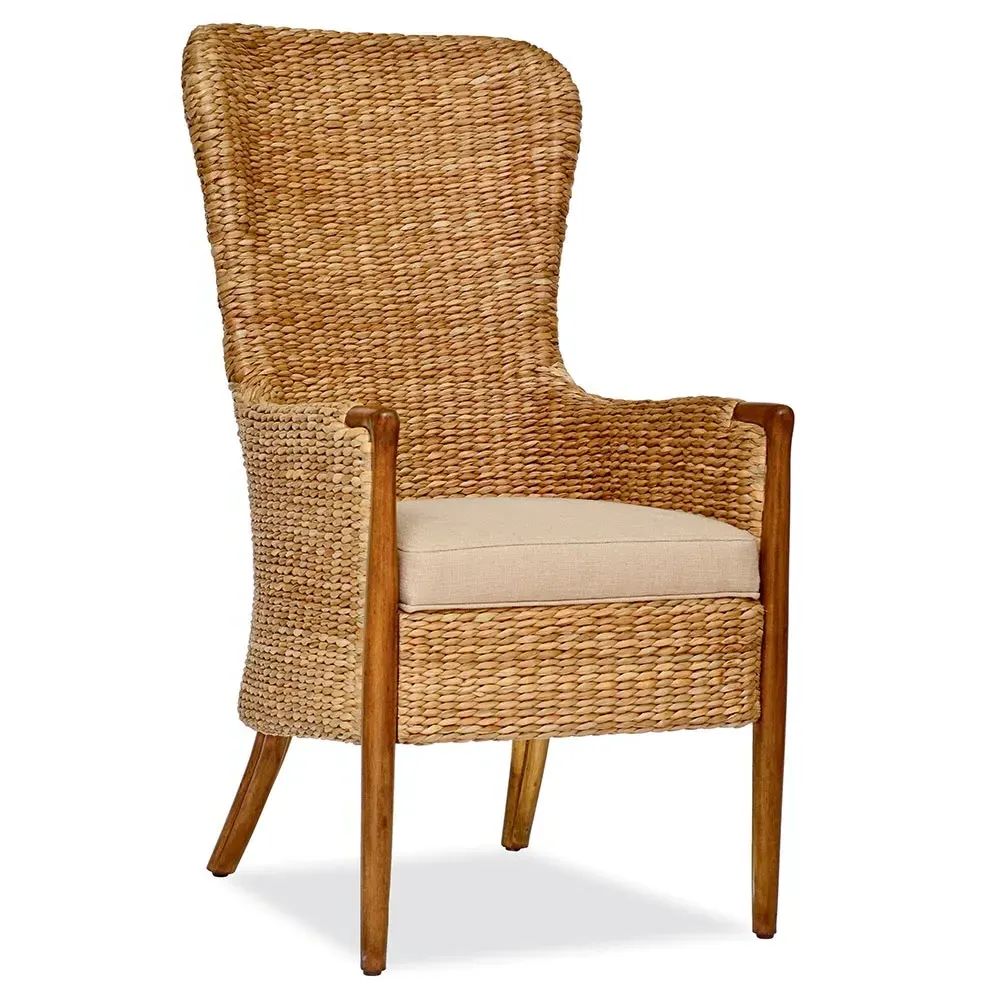 Seagrass Wingback Dining Arm Chair - Beige, Rattan