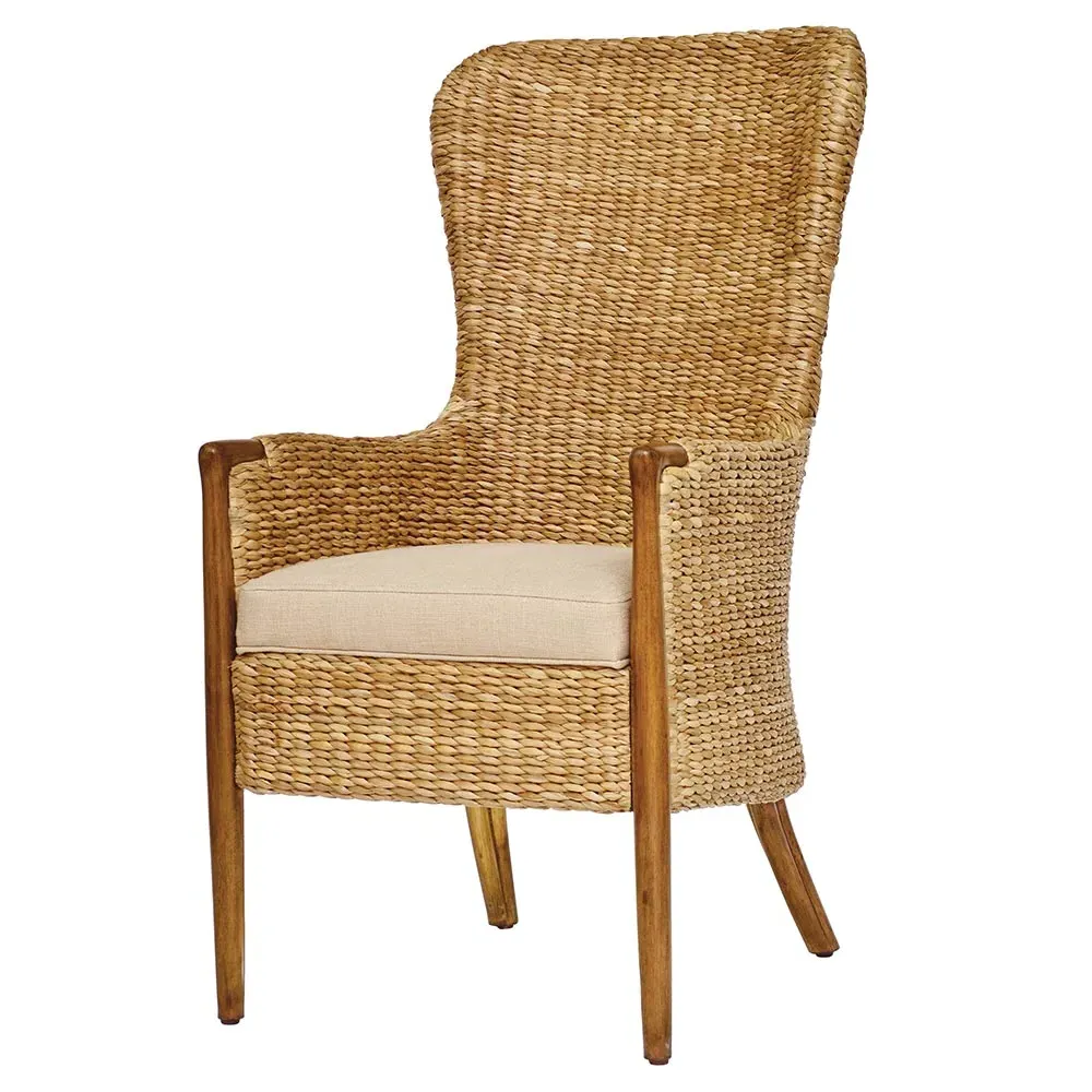 Seagrass Wingback Dining Arm Chair - Beige, Rattan