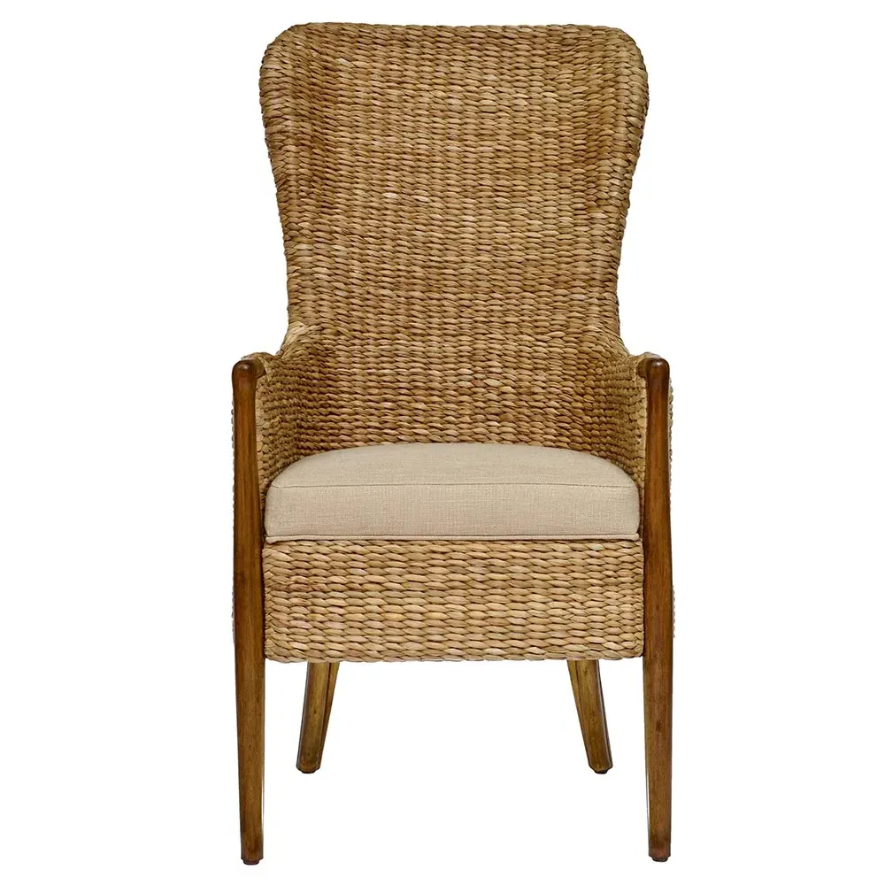 Seagrass Wingback Dining Arm Chair - Beige, Rattan image
