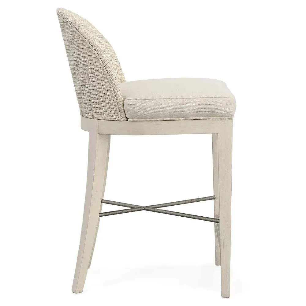 Tybee Coastal Flax Upholstered Counter Stool - White, Cane
