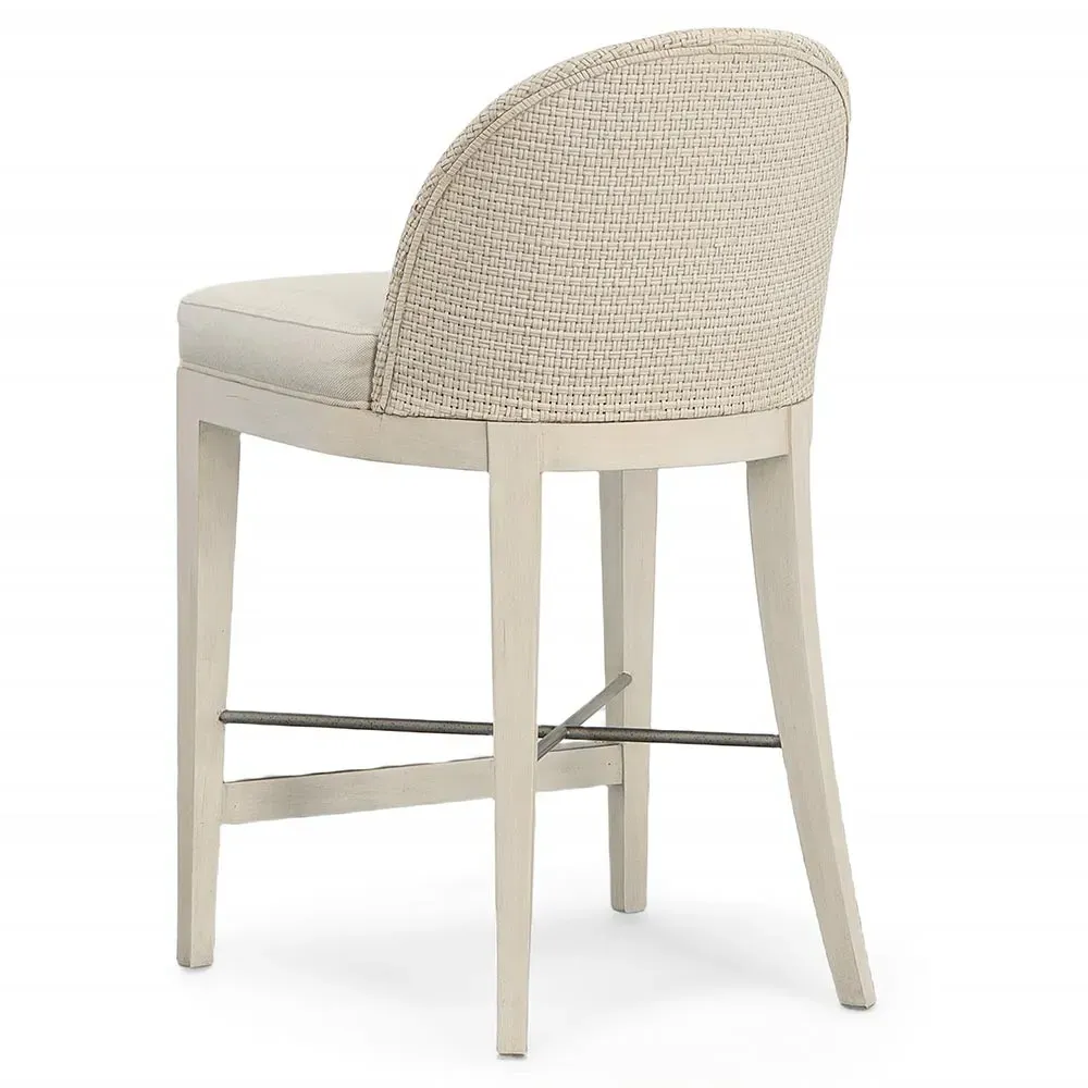 Tybee Coastal Flax Upholstered Counter Stool - White, Cane