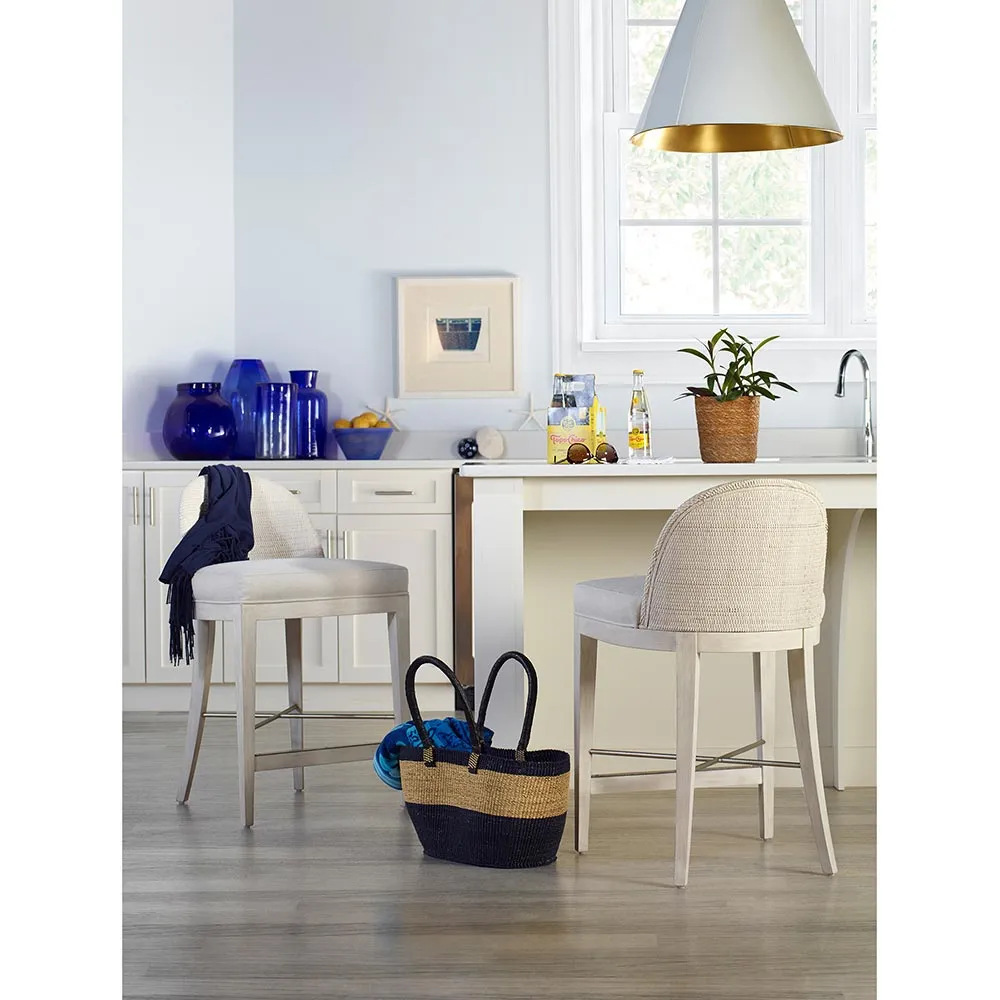 Tybee Coastal Flax Upholstered Counter Stool - White, Cane