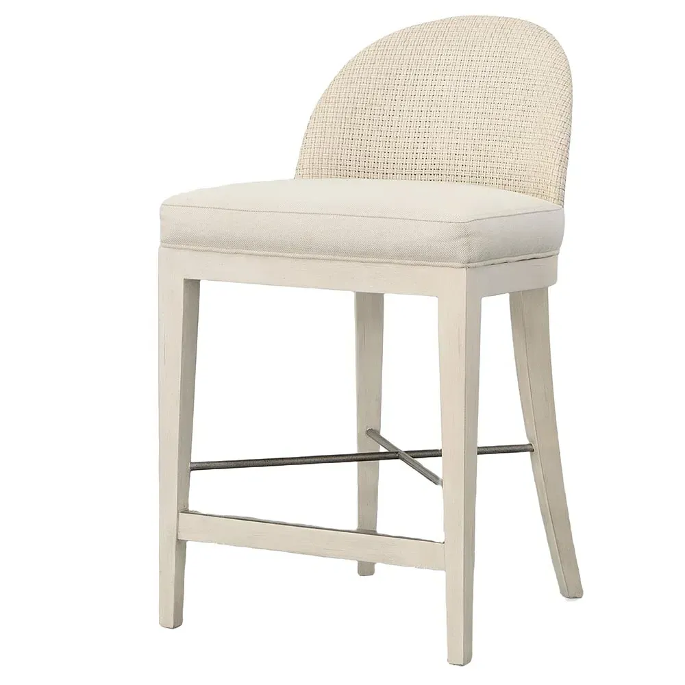 Tybee Coastal Flax Upholstered Counter Stool - White, Cane