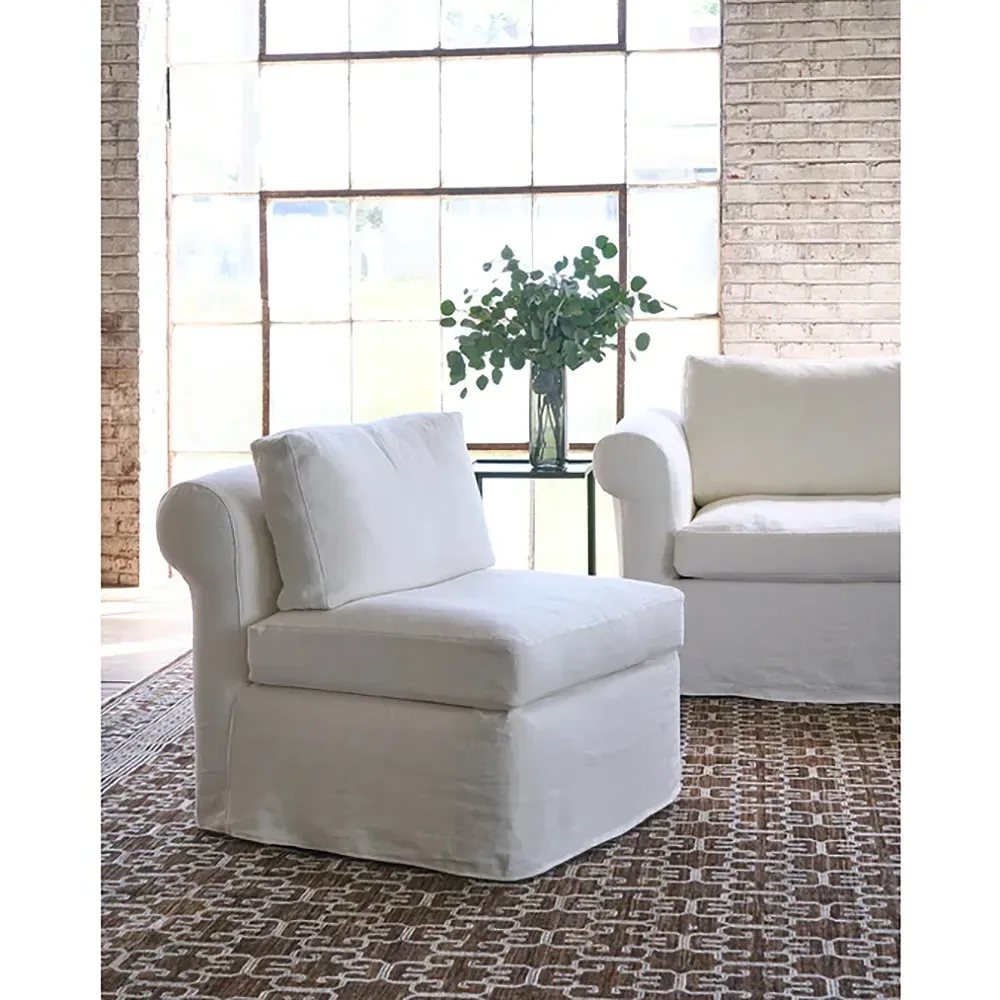 Beckham Slipcovered Slipper Chair - White, Linen