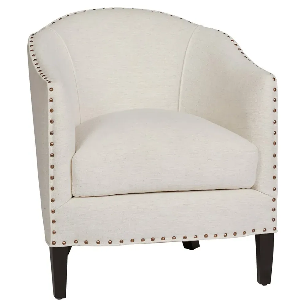 Crescent Upholstered Arm Chair with Nailhead Trim - White