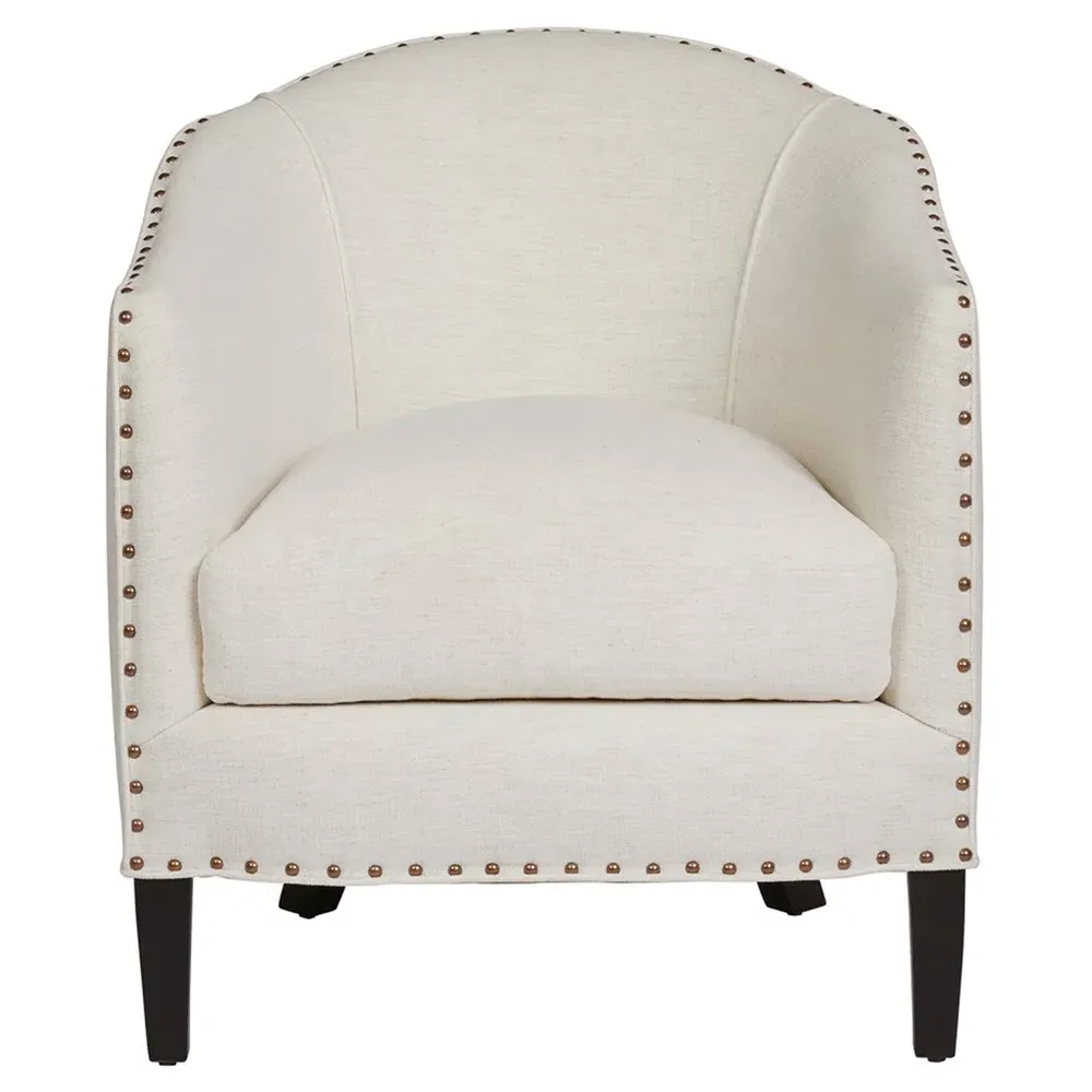 Crescent Upholstered Arm Chair with Nailhead Trim - White image