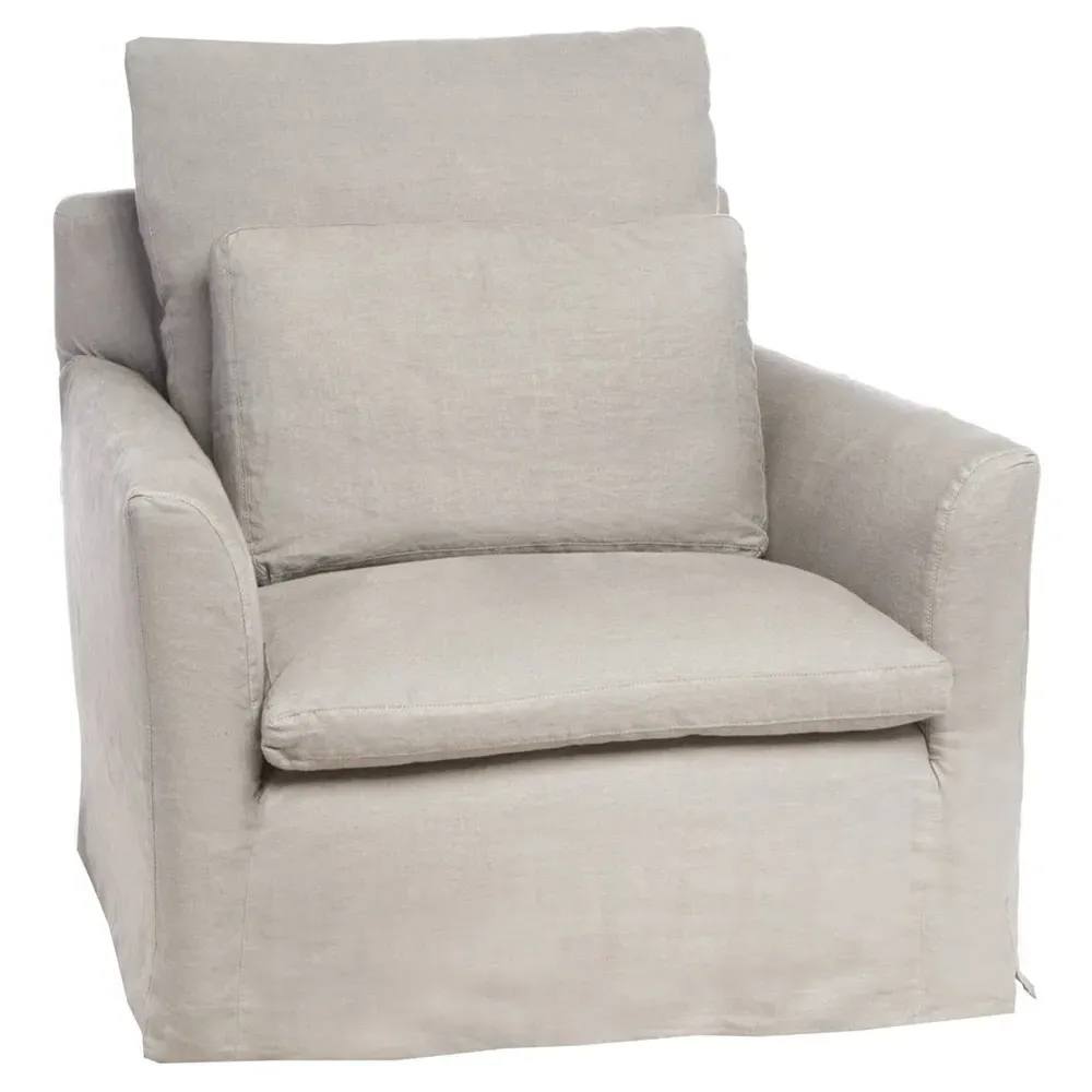 Donato Slipcovered Arm Chair - Beige, Linen