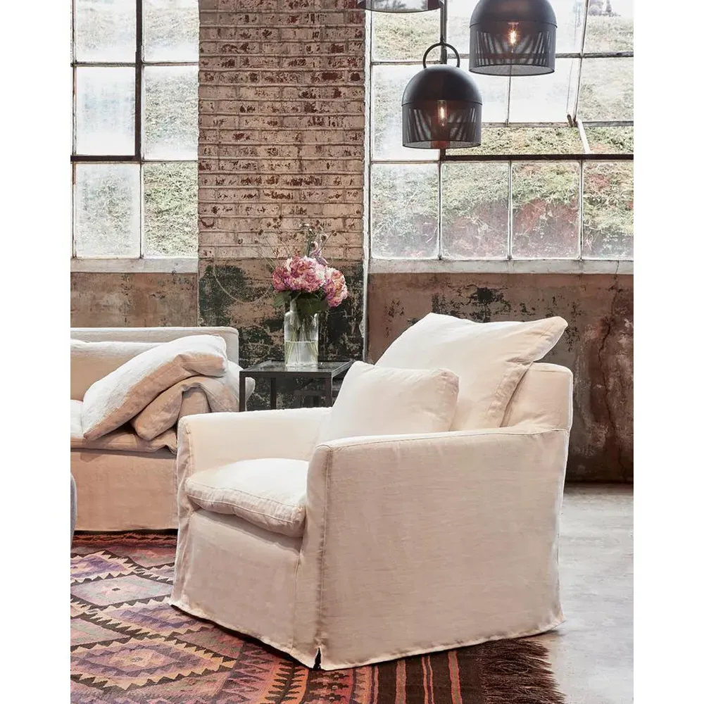 Donato Slipcovered Arm Chair - Beige, Linen