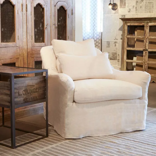 Genevieve Slip Cover Arm Chair - Cream, Linen