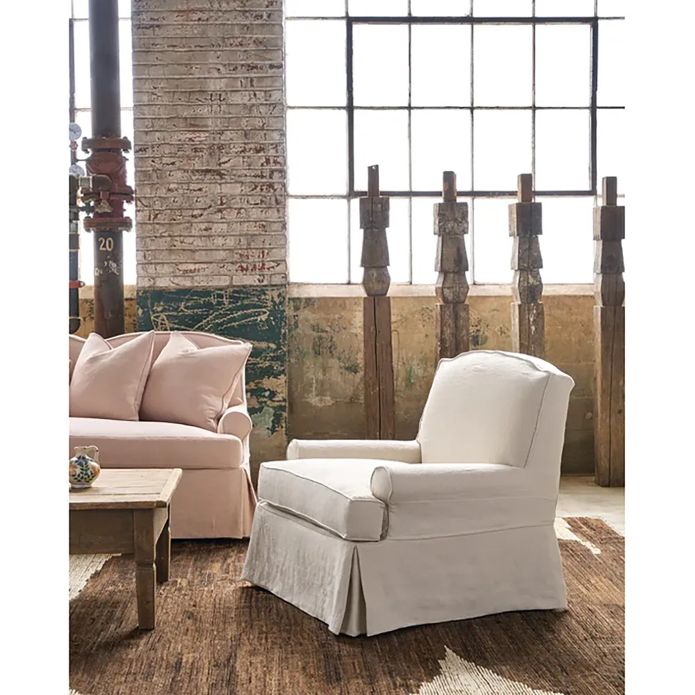 Gilmore Slipcovered Swivel Arm Chair - Beige, Linen
