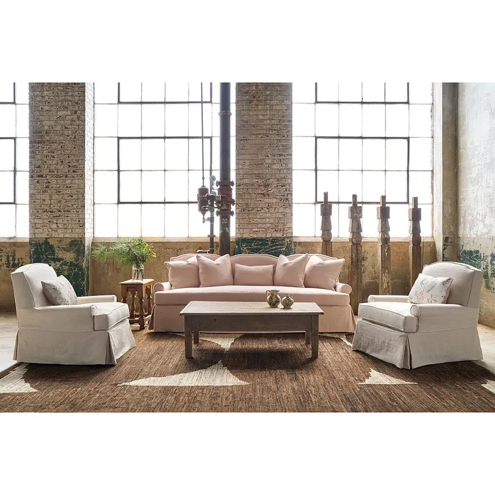 Gilmore Slipcovered Swivel Arm Chair - Beige, Linen