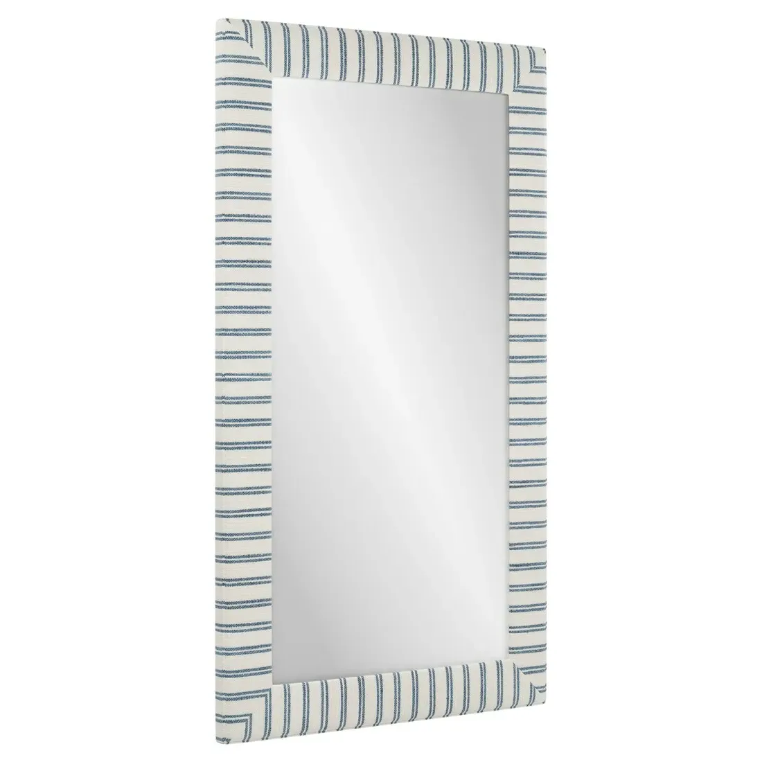 Isabel Blue Striped Upholstered Floor Mirror
