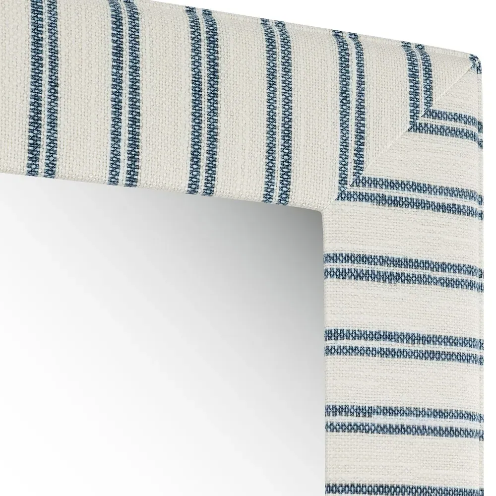Isabel Blue Striped Upholstered Floor Mirror