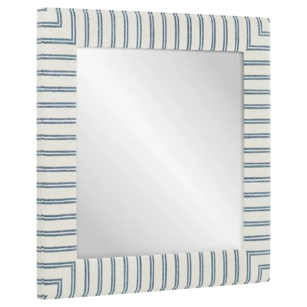 Isabel Blue Striped Upholstered Wall Mirror - Blue