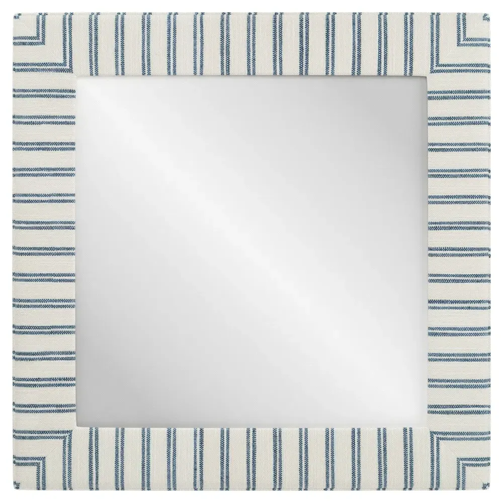Isabel Blue Striped Upholstered Wall Mirror - Blue