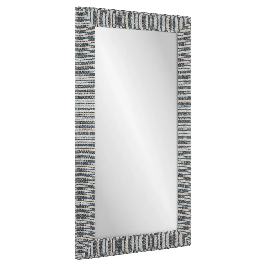 Isabel Hickory Blue Striped Upholstered Floor Mirror