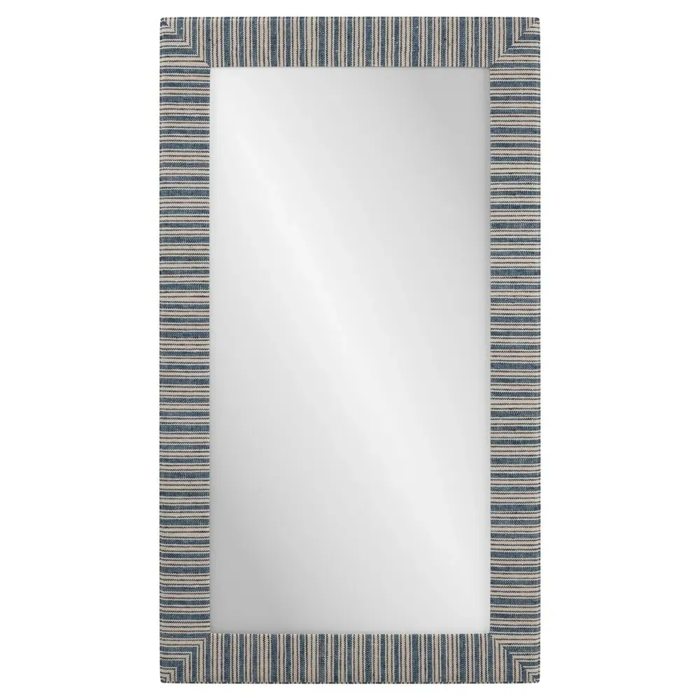 Isabel Hickory Blue Striped Upholstered Floor Mirror