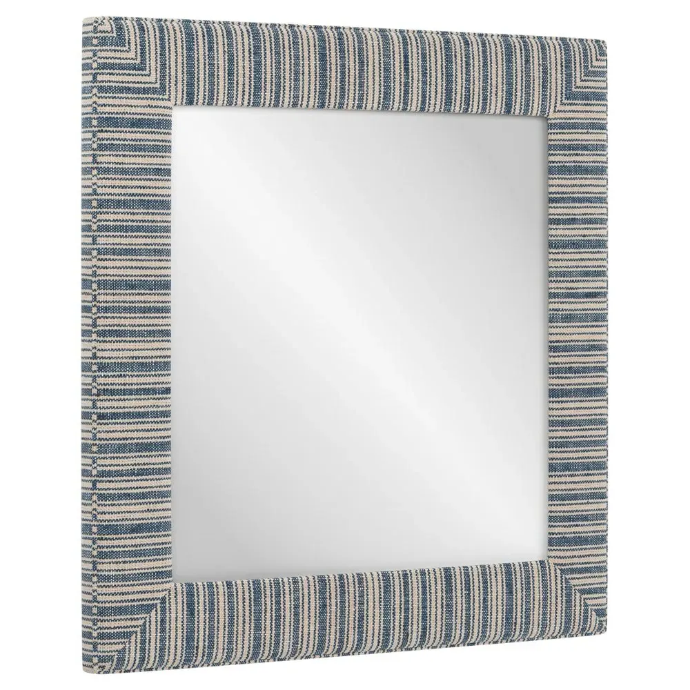 Isabel Hickory Blue Striped Upholstered Wall Mirror - Blue