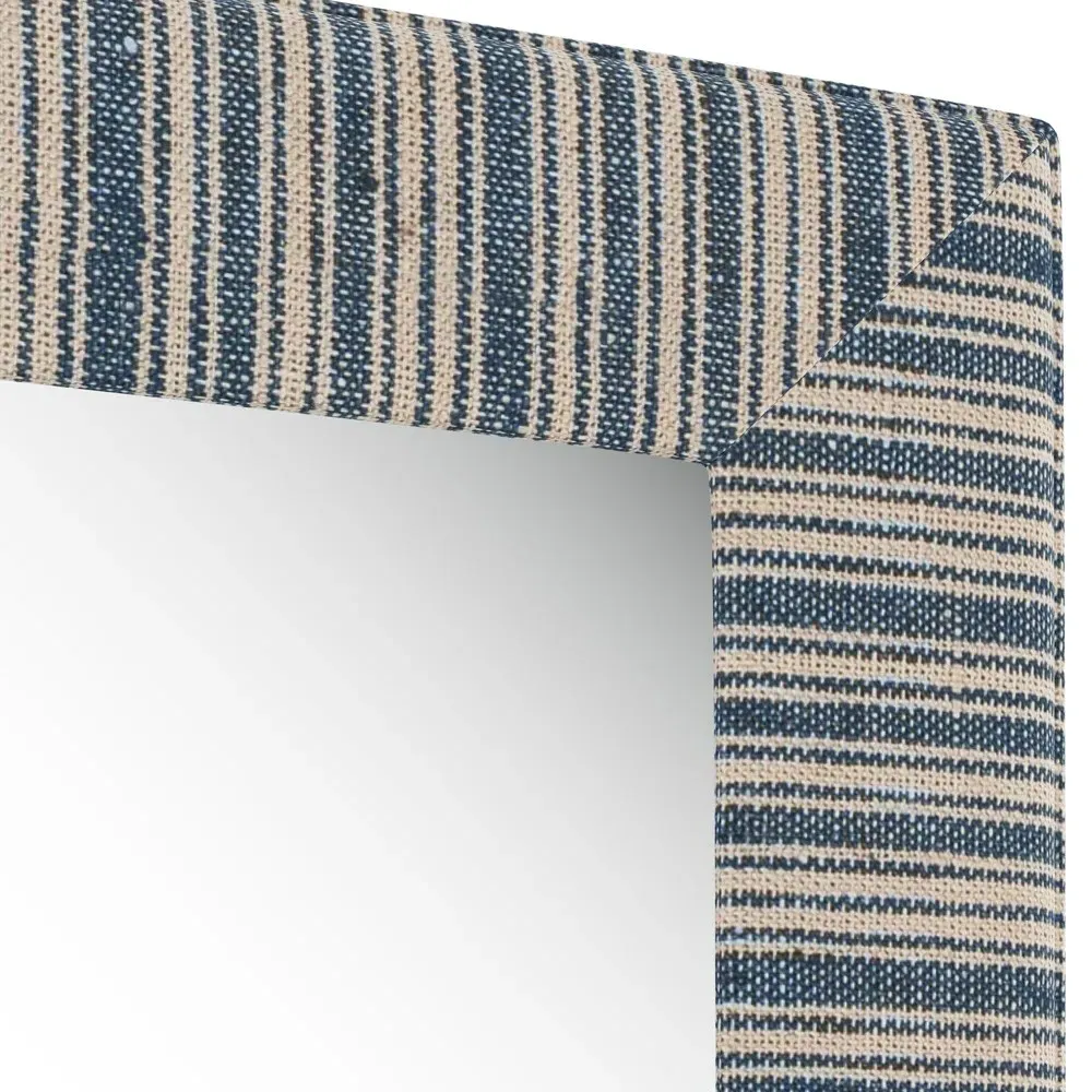 Isabel Hickory Blue Striped Upholstered Wall Mirror - Blue