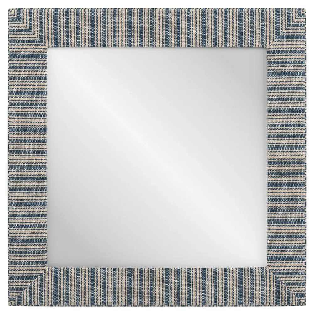 Isabel Hickory Blue Striped Upholstered Wall Mirror - Blue