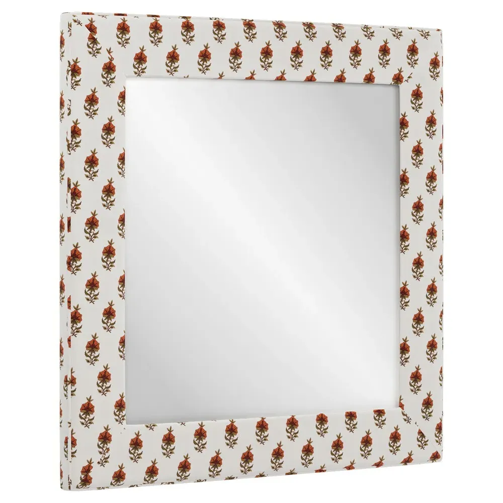 Isabel Red Floral Upholstered Wall Mirror - Red