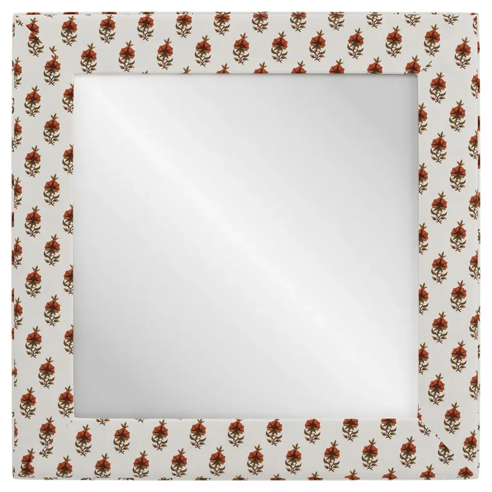 Isabel Red Floral Upholstered Wall Mirror - Red