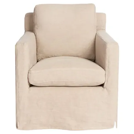 Louis Logan Slipcovered Swivel Arm Chair - Beige, Linen