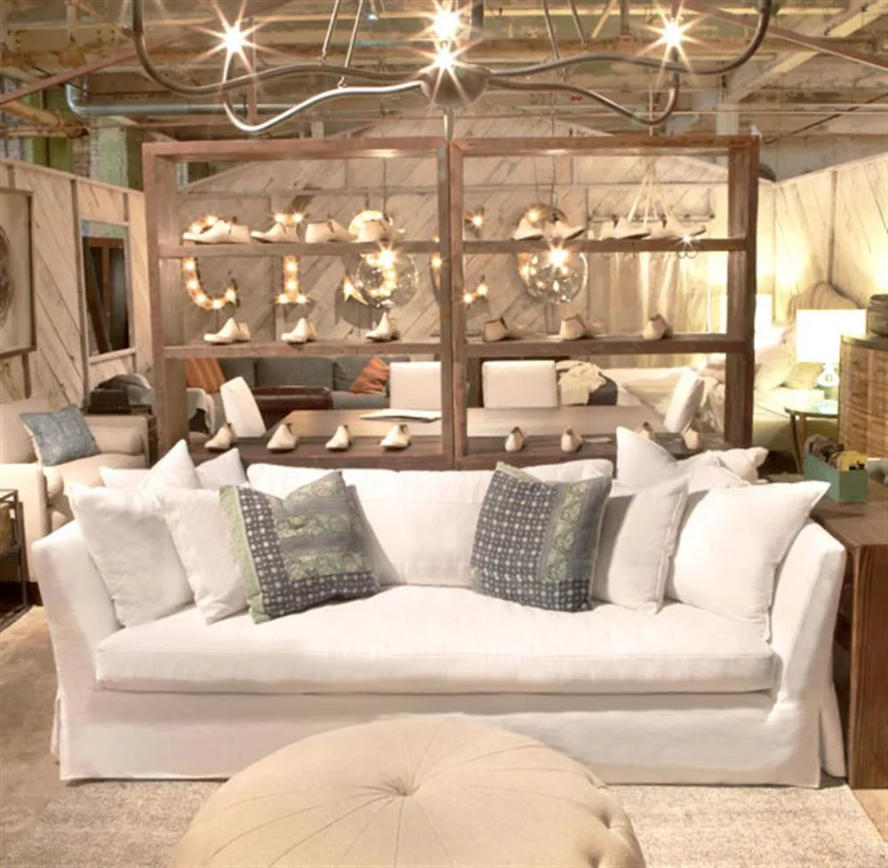 Seda Small Slip Cover Sofa - Denim White, Cotton