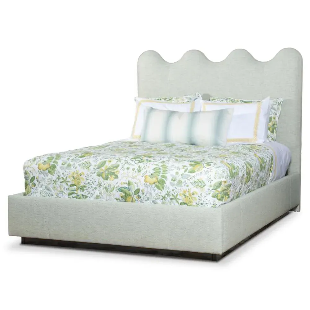Margot Queen Size Wavy Bed - Light Green, Oak