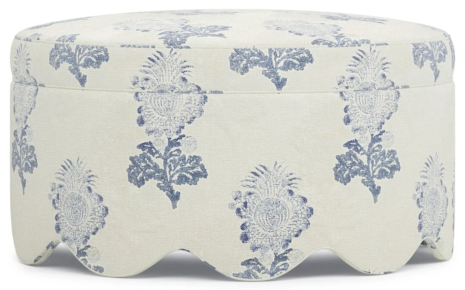 Suzie Round Ottoman - Whisper Blue, Botanical