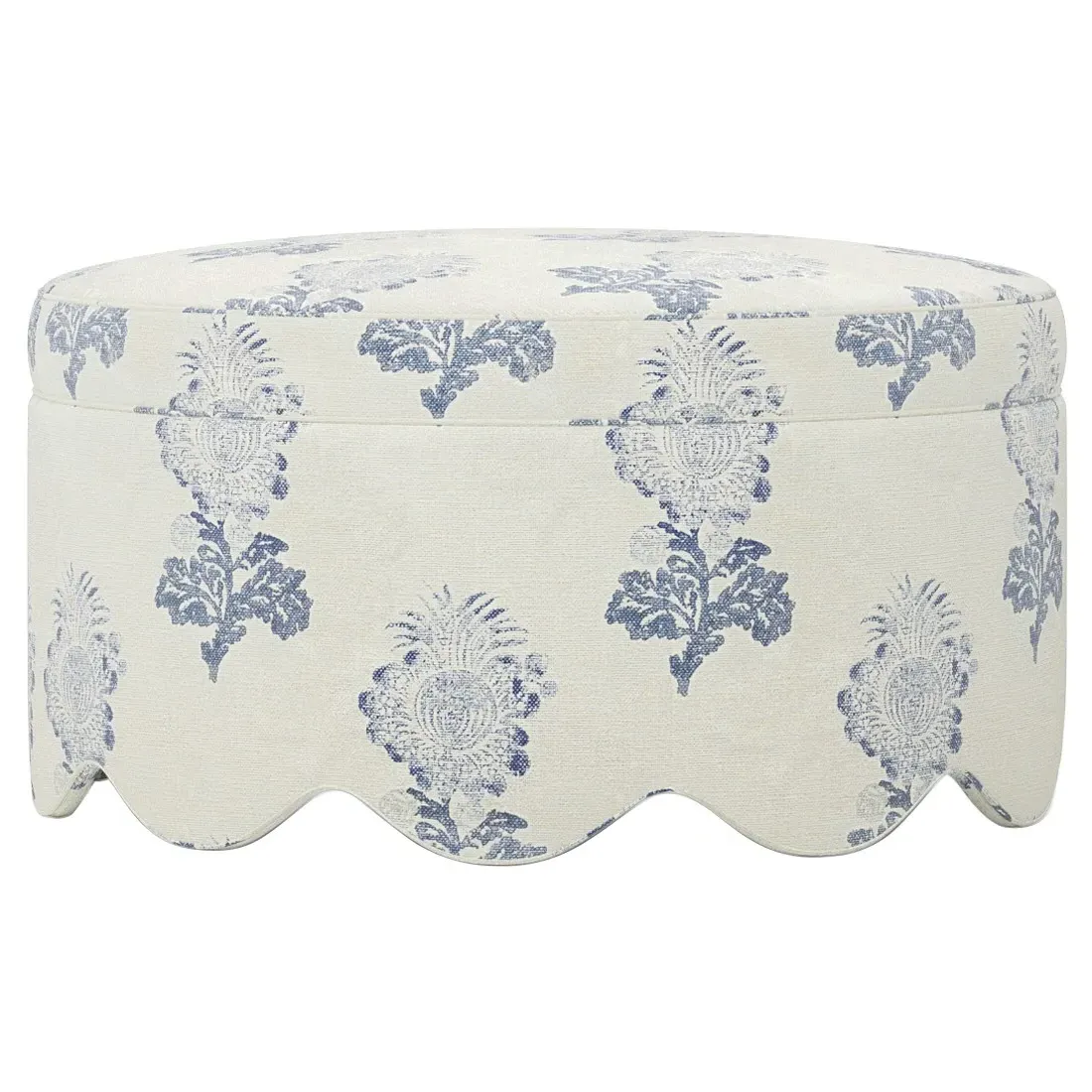 Suzie Round Ottoman - Whisper Blue, Botanical