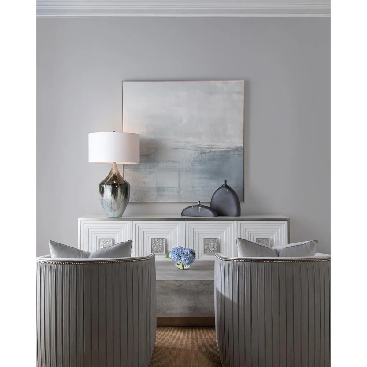 Annabelle Hydrangeas Faux Floral Arrangement - Blue