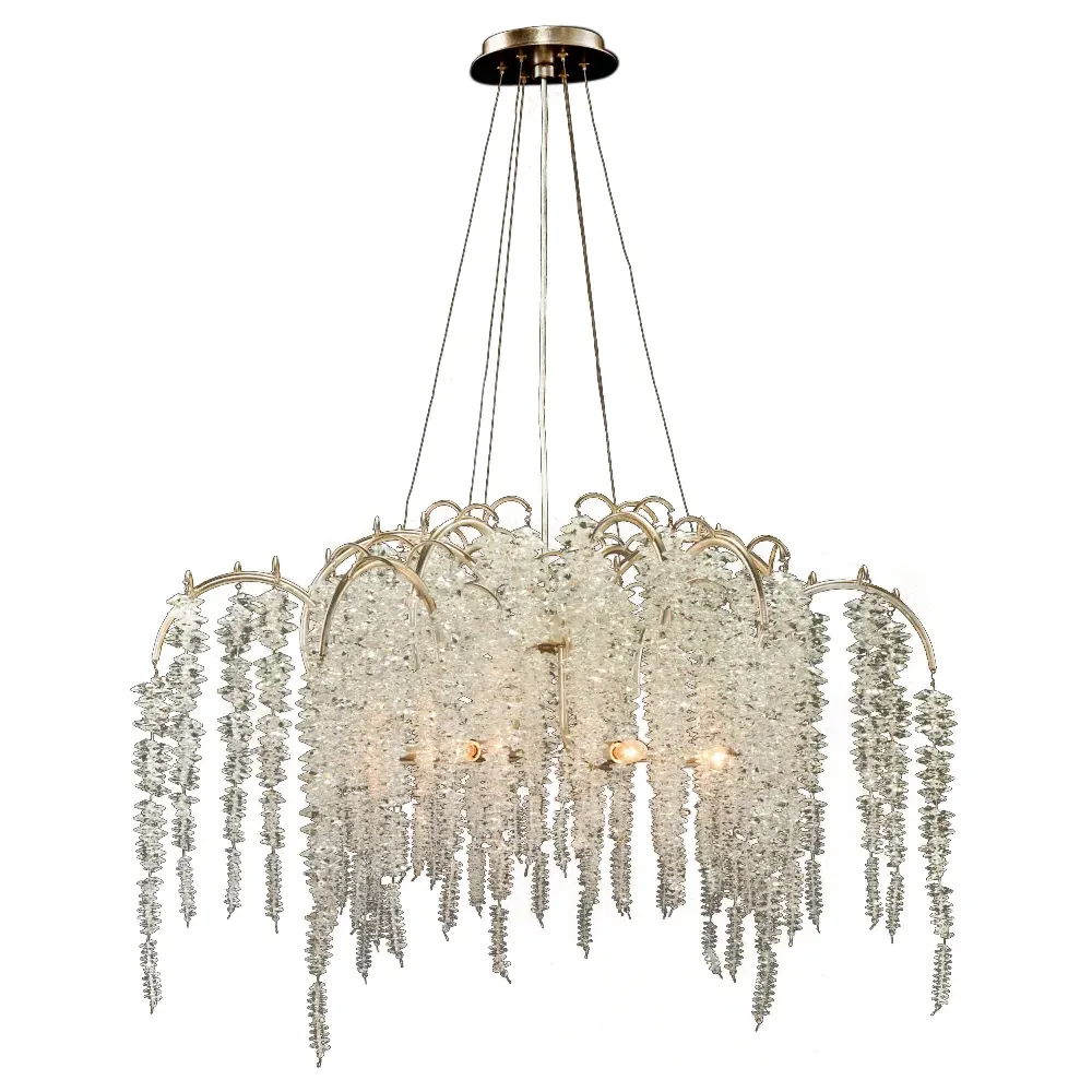 Cascading Crystal 6 Light Chandelier - Antique Silver, Iron