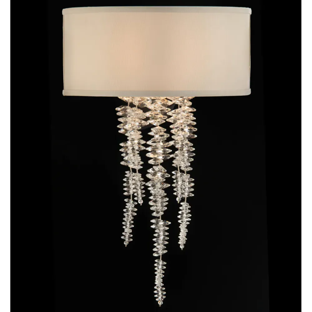Cascading Crystal Waterfall Sconce with Shade - White, Iron