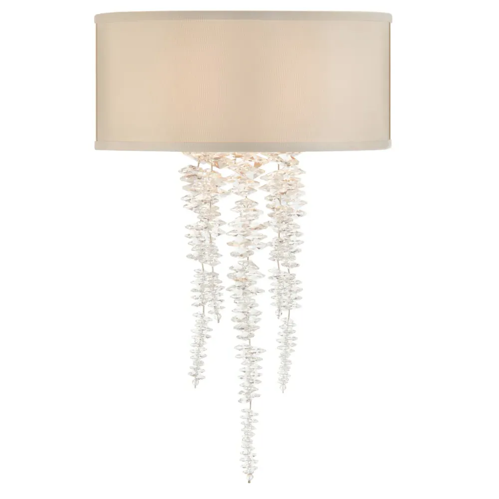 Cascading Crystal Waterfall Sconce with Shade - White, Iron