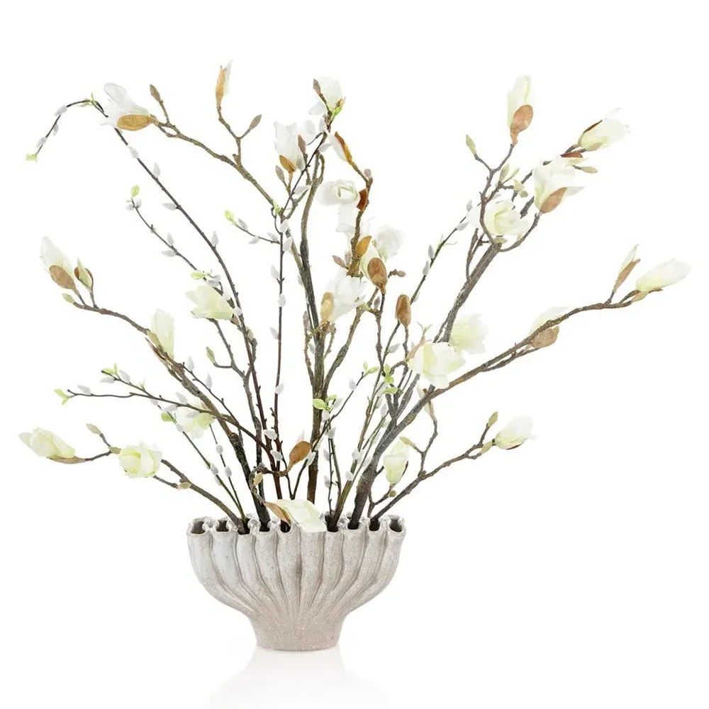Coffee Magnolia Faux Floral Arrangement - Beige, Ceramic
