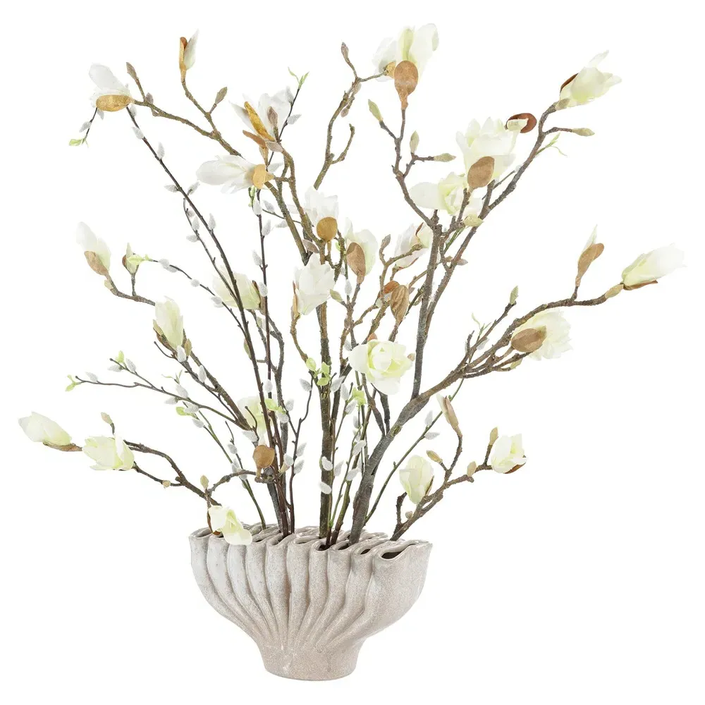 Coffee Magnolia Faux Floral Arrangement - Beige, Ceramic image