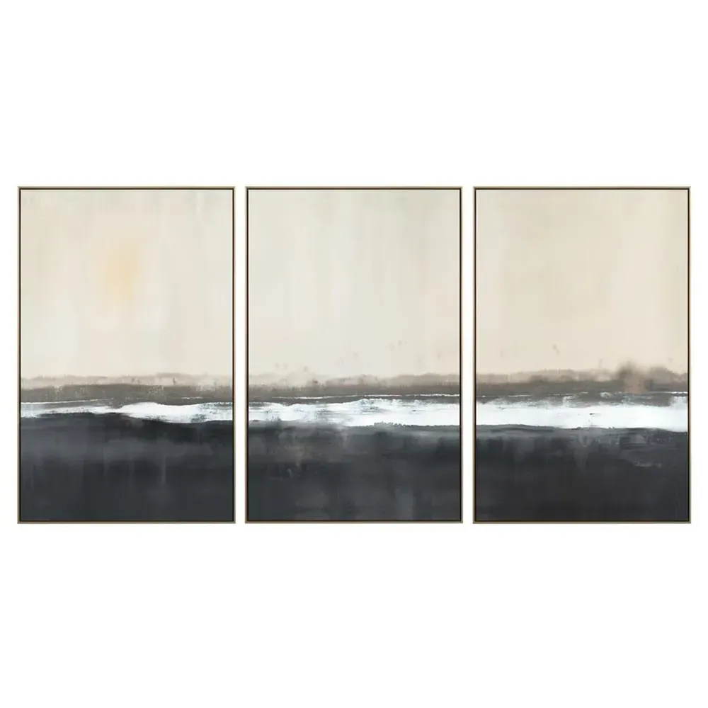 Crossing by Carol Benson-Cobb Abstract Silver Frame Painting S/3 - Brown