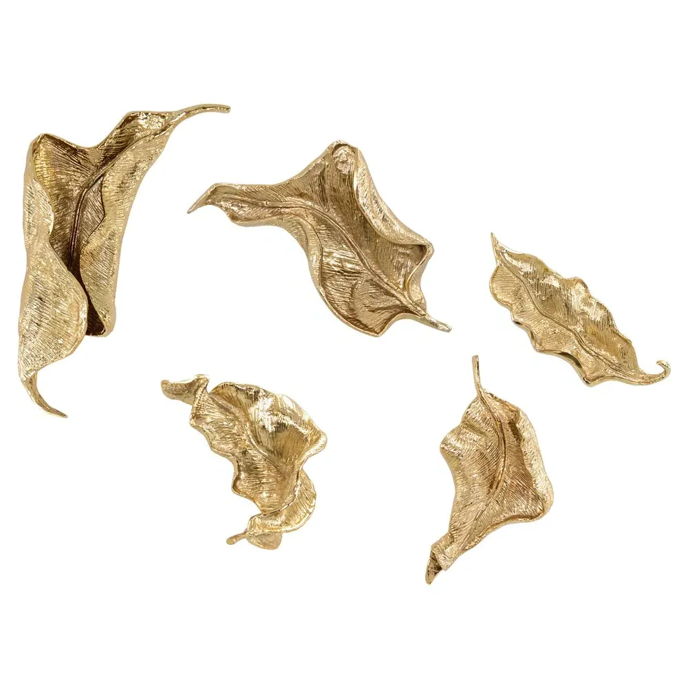 Curling Leaves Wall Sculpture Set of 5 - Gold, Metal image