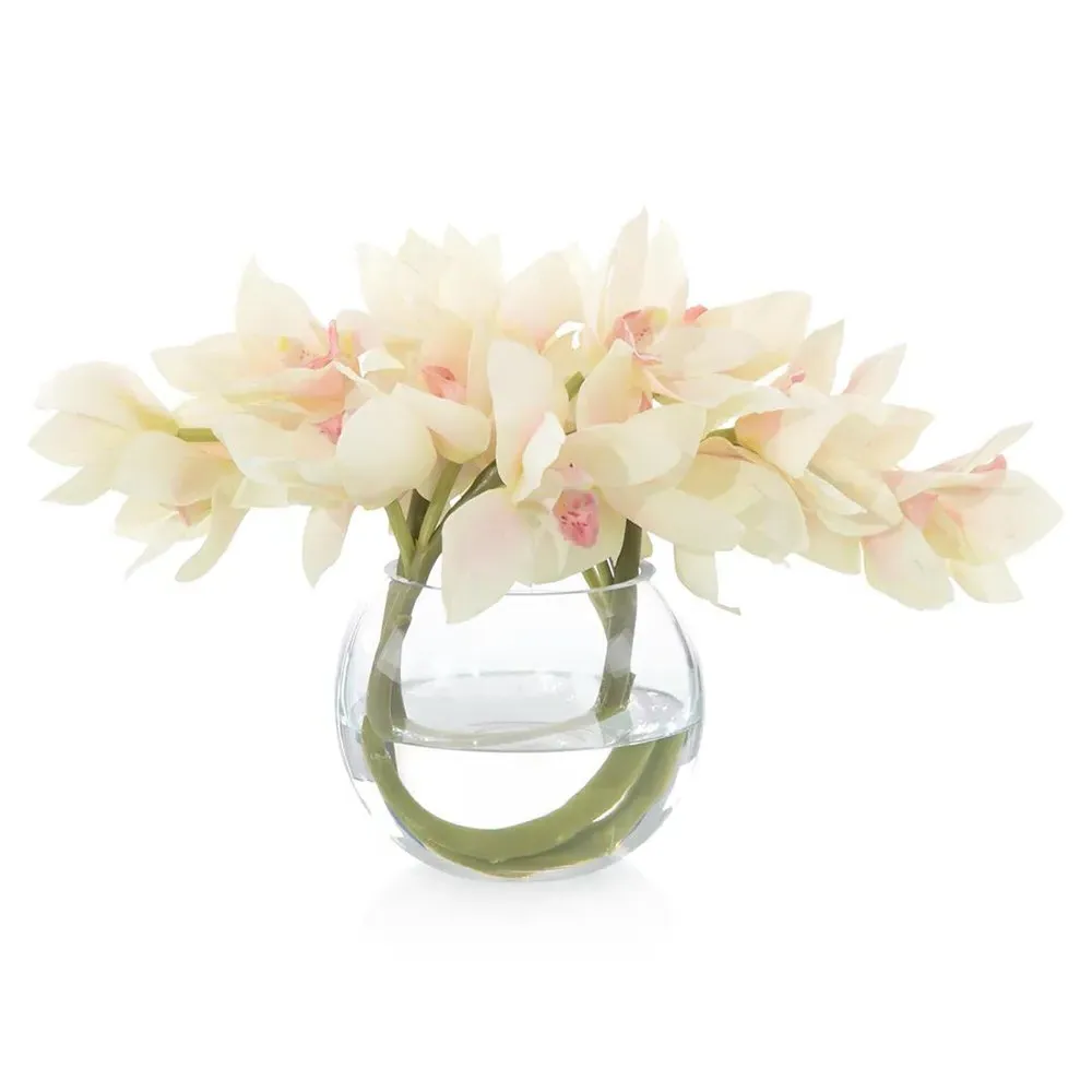 Cymbidium Crystal Bowl Faux Floral Arrangement - Pink image