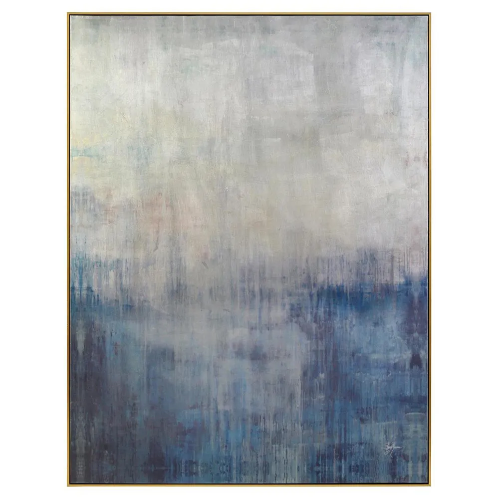 Drizzle by Shaye Rawson Abstract Gold Frame Painting - Blue