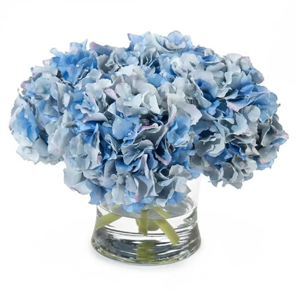 Evening Blue Hydrangeas Concave Glass Vase - Blue, Glass